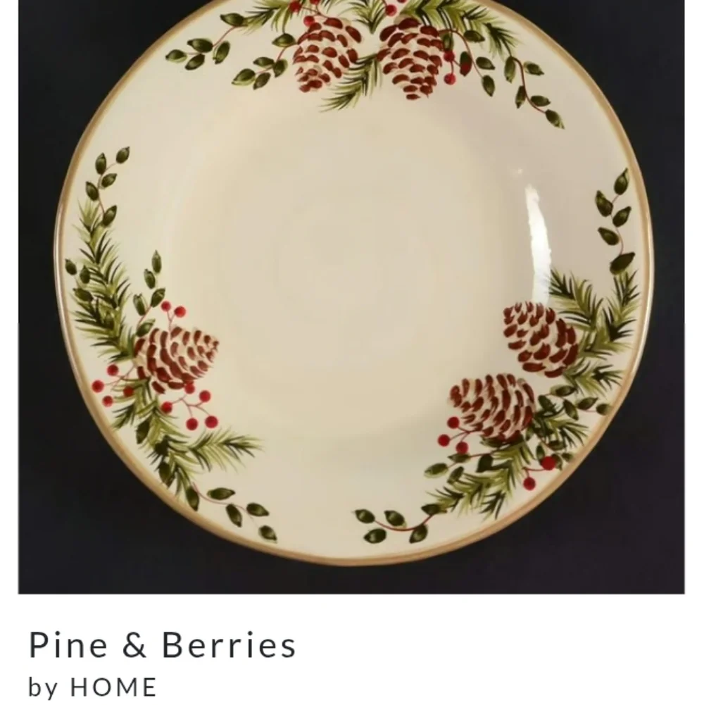 🌲 CERAMIC PINE & BERRIES 13” BOWL SALAD 🥗 PINECONE Large BOWL VNPLVC